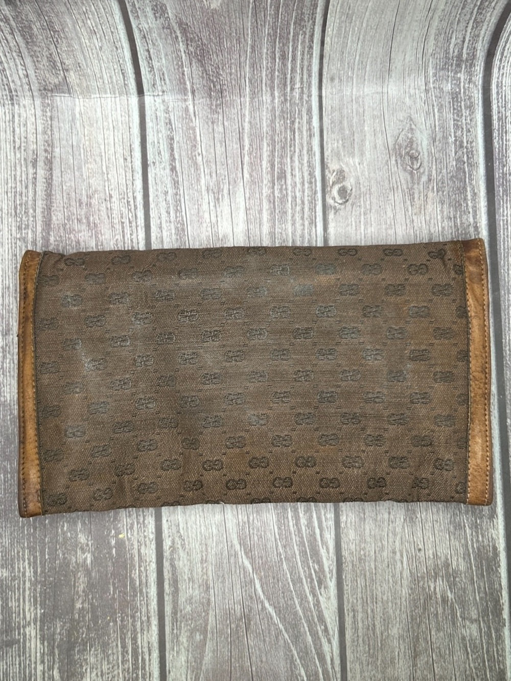 GUCCI VTG 80s Micro GG Supreme Clutch Bag Kiss Lock Leather & Canvas Tan Beige - Picture 4 of 16